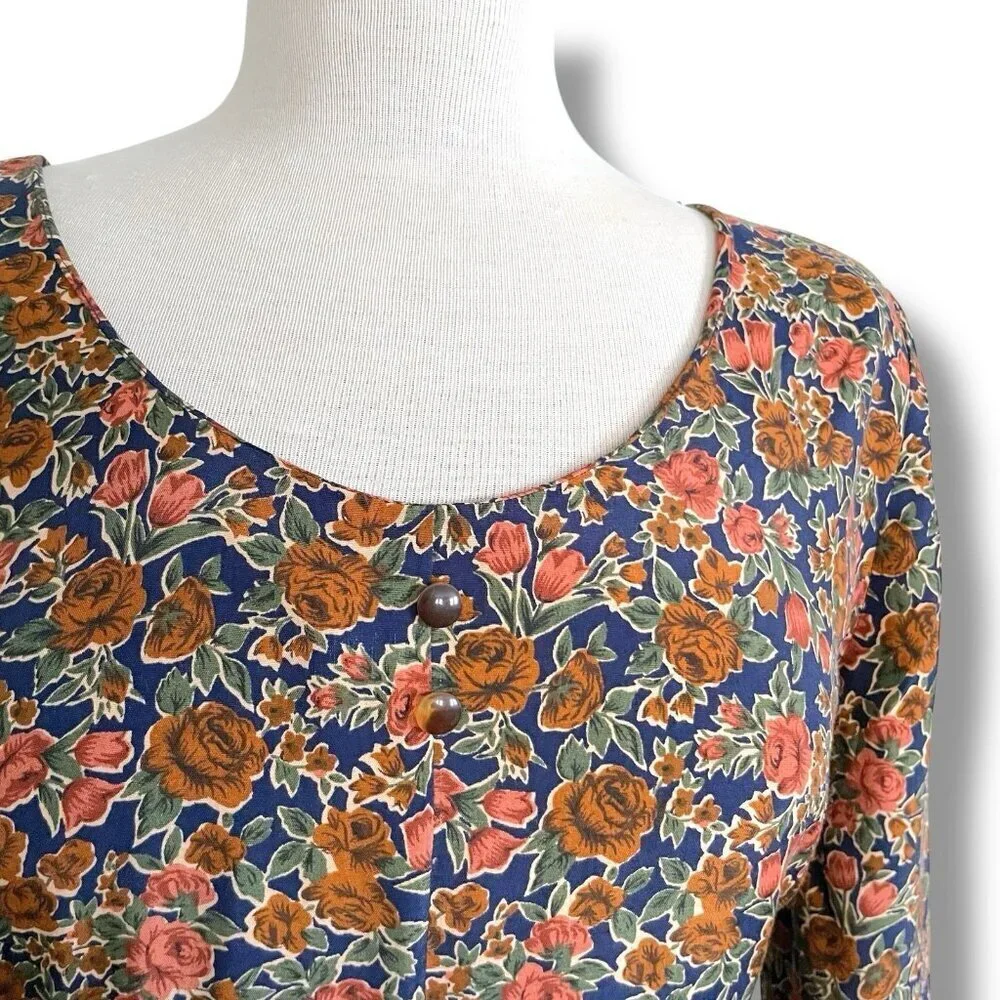 Vintage 90s Express Womens Jumpsuit Sz Medium Brown Floral Wide Leg Cottagecore